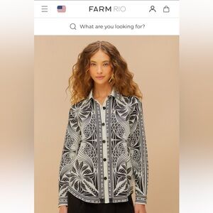 FARM Rio Black and Cream “Elegance Scarf Shirt” Patterned Blouse shirt M